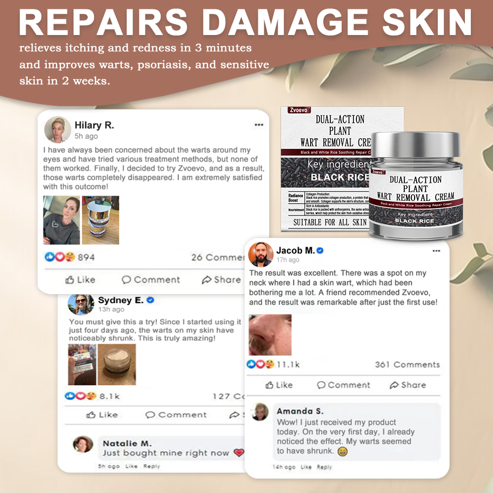 Zvoevo® Rice Bran Extract Cream 👨⚕️ FDA-Certified (For removing warts and skin growths, eliminating keratin buildup and skin hyperplasia, treating skin cancer, hyperpigmentation, and age spots)